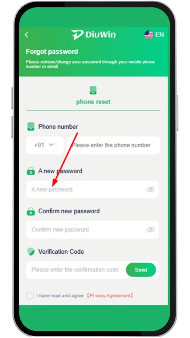 Create new password to reset
